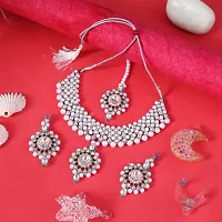 ZaffreCollections Twinkle Elegant Silver Jewellery Set with Maang Tikka for Women and Girls (ZCCH0278)-thumb3