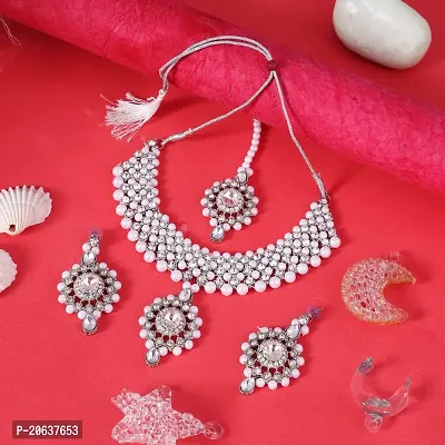 ZaffreCollections Twinkle Elegant Silver Jewellery Set with Maang Tikka for Women and Girls (ZCCH0278)-thumb4