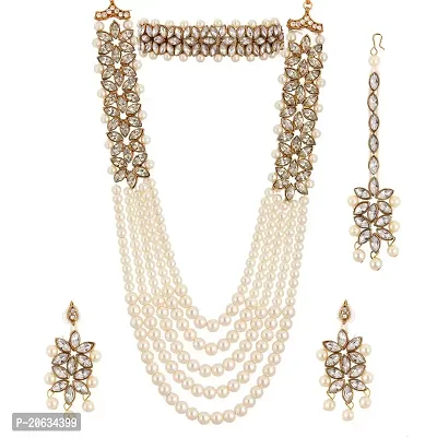 ZaffreCollections Trending White Crystal and Pearl Necklace Choker Combo set with Maang Tikka for Women and Girls