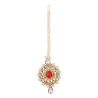 ZaffreCollections Beautiful Red Crystal and Pearl Necklace Choker Combo Set with Maang Tikka for Women and Girls-thumb2