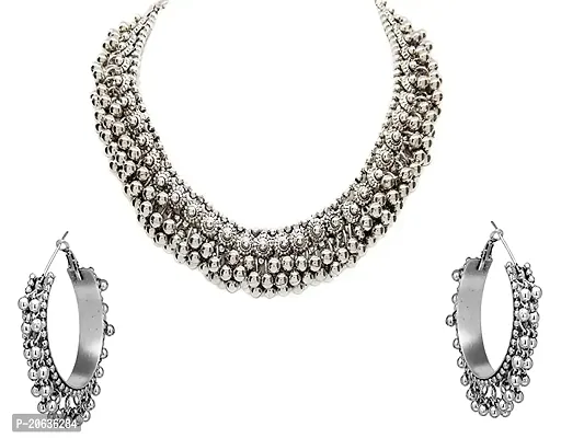 ZaffreCollections Atrractive Oxidized Silver Necklace with Earrings for Women and Girls (ZCNS0054)