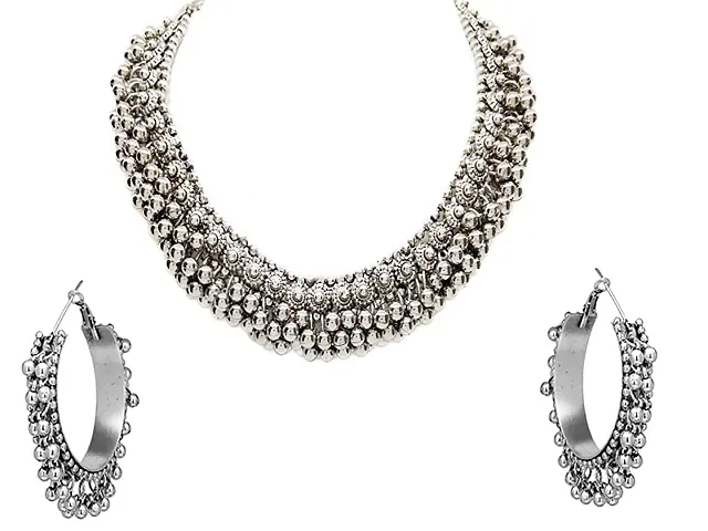 ZaffreCollections Atrractive Oxidized Necklace with Earrings for Women and Girls (ZCNS0054)