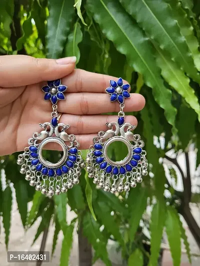 Blue Oxidised Silver Pearl Drop Earrings Earrings For Women-thumb0