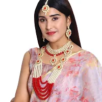 ZaffreCollections Beautiful Red Crystal and Pearl Necklace Choker Combo Set with Maang Tikka for Women and Girls-thumb3