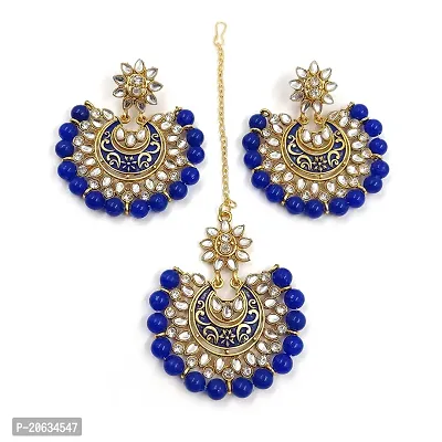 ZaffreCollections Latest Round Blue Maang Tikka with Earrings Set for Women and Girls (ZCMT0059)-thumb0