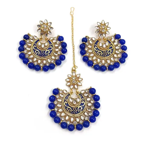 ZaffreCollections Latest Round Maang Tikka with Earrings Set for Women and Girls (ZCMT0059)