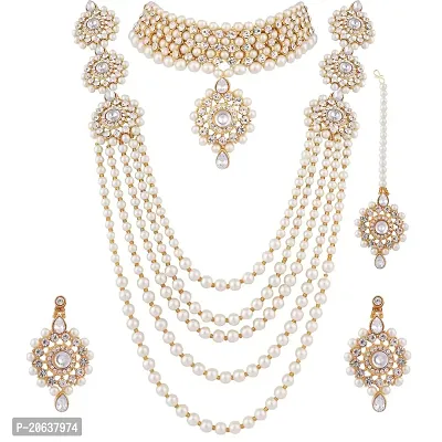 ZaffreCollections Beautiful White Crystal and Pearl Necklace Choker Combo Set with Maang Tikka for Women and Girls