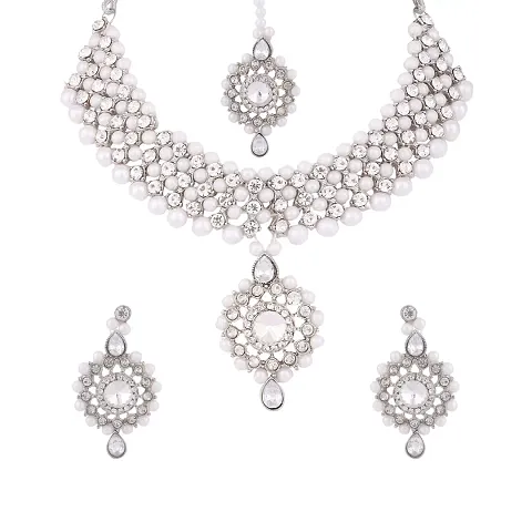 ZaffreCollections Twinkle Elegant Jewellery Set with Maang Tikka for Women and Girls (ZCCH0278)