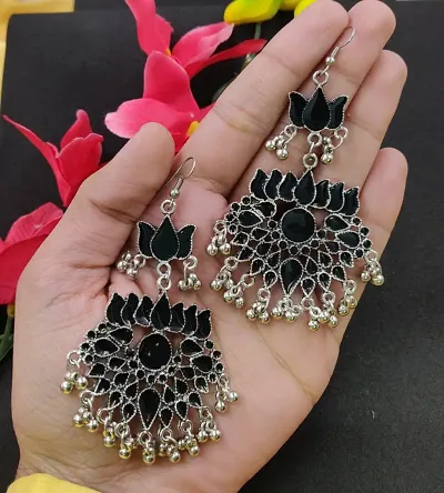 Fashionable Meena Lotus Shaped Silver Plated Earrings