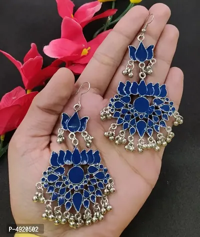 Fashionable Blue Meena Lotus Shape Earrings for Women and Girls-thumb0