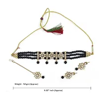 Kundan Flower and Black Pearl Choker Maang Tikka Set for Women and Girls-thumb1