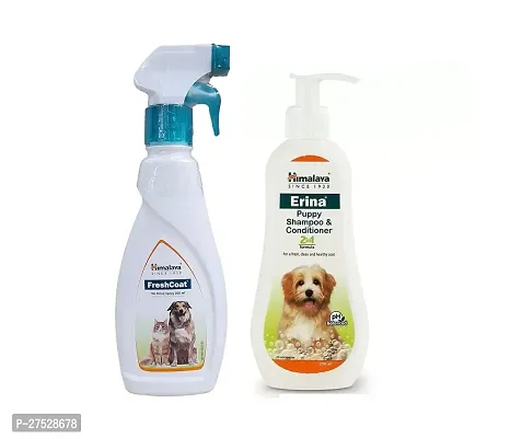 HIMALAYA FRESH COAT SPRAY FOR WATER FREE BATH  200ML WITH ERINA PUPPY SHAMPOO  CONDITIONAR FOR DOG AND CATS 200ML-thumb0