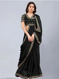 Beautiful Black Vichitra Silk Self Pattern Women Saree with Blouse piece-thumb1