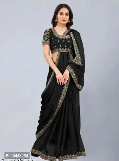 Beautiful Black Vichitra Silk Self Pattern Women Saree with Blouse piece-thumb2