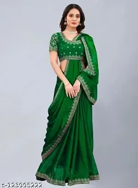 Beautiful Green Vichitra Silk Self Pattern Women Saree with Blouse piece-thumb1