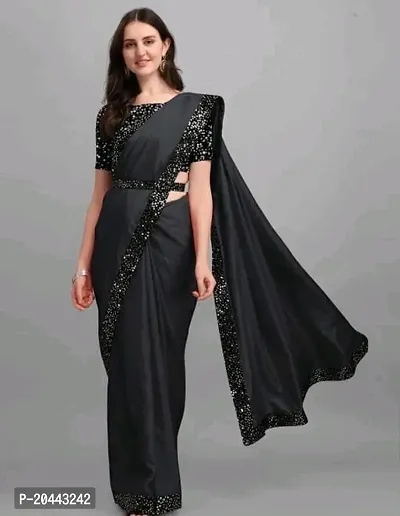 Beautiful Black Vichitra Silk Embellished Women Saree with Blouse piece-thumb0