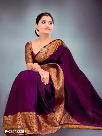 Beautiful Purple Litchi Silk Self Pattern Women Saree with Blouse piece-thumb0