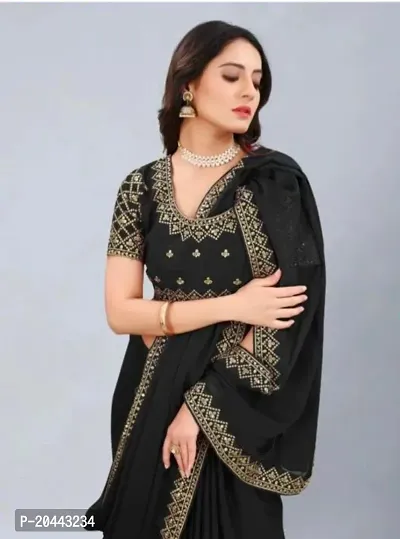 Beautiful Black Vichitra Silk Self Pattern Women Saree with Blouse piece-thumb0