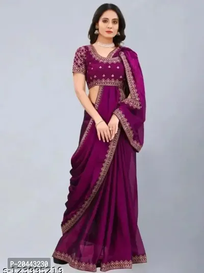Beautiful Purple Vichitra Silk Self Pattern Women Saree with Blouse piece-thumb2
