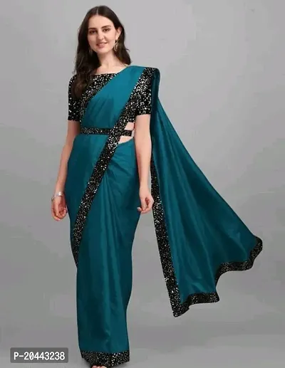 Beautiful Teal Vichitra Silk Embellished Women Saree with Blouse piece-thumb0