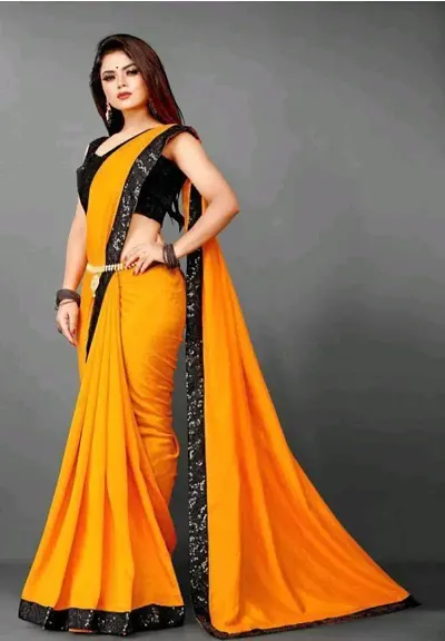 Stylish Lycra Sequinned Saree with Blouse Piece