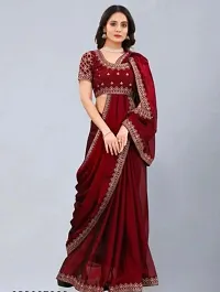 Beautiful Maroon Vichitra Silk Self Pattern Women Saree with Blouse piece-thumb1