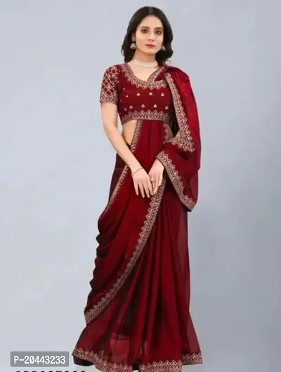 Beautiful Maroon Vichitra Silk Self Pattern Women Saree with Blouse piece-thumb2