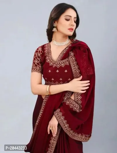 Beautiful Maroon Vichitra Silk Self Pattern Women Saree with Blouse piece-thumb0