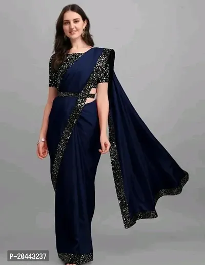 Beautiful Blue Vichitra Silk Embellished Women Saree with Blouse piece-thumb0