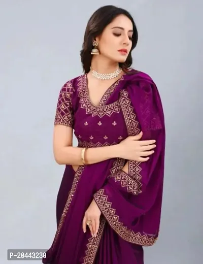 Beautiful Purple Vichitra Silk Self Pattern Women Saree with Blouse piece