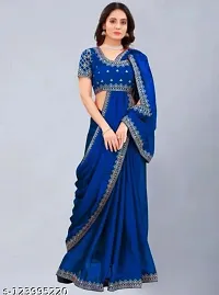 Beautiful Navy Blue Vichitra Silk Self Pattern Women Saree with Blouse piece-thumb1