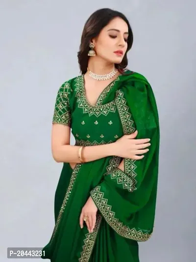 Beautiful Green Vichitra Silk Self Pattern Women Saree with Blouse piece