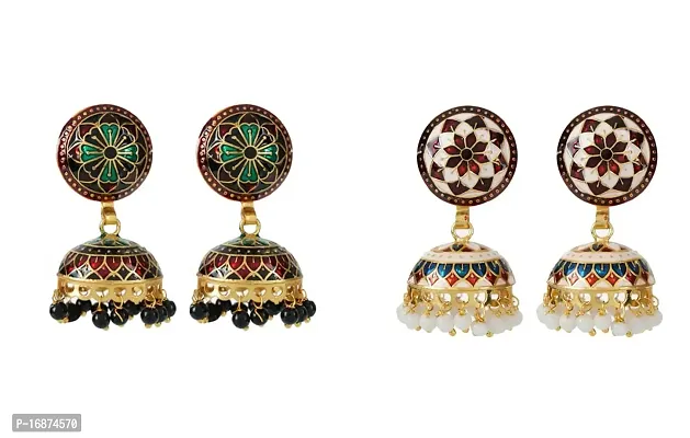 Hana Creations? Gold Plated Floral Design Meena and Pearl Jhumki Earrings for Women and Girls ChandBali stud (Black)