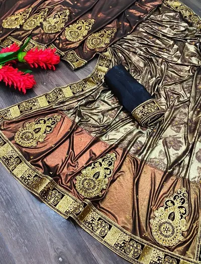 Poly Silk Embroidered Lace Border Sarees with Blouse piece