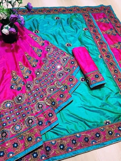Paper Silk Heavy Embroidered Sarees with Blouse Pieces