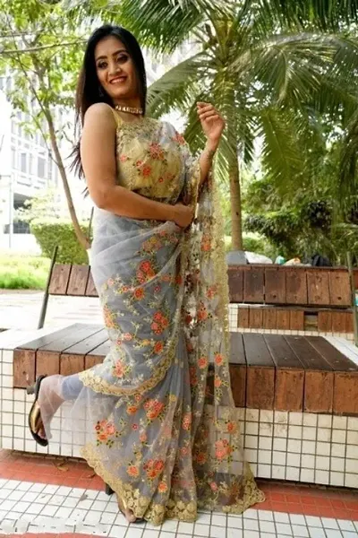 Designer Net Embroidered Sarees with Blouse Piece