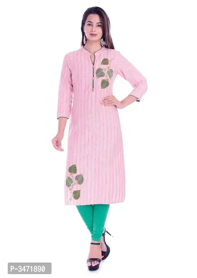 Traditional Embroidered Cotton Pink Stitched Straight Kurti-thumb0