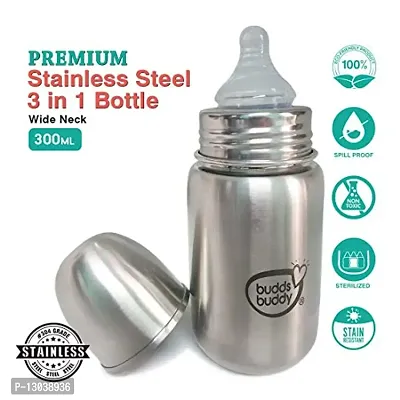 Buddsbuddy Premium Stainless Steel 3 in 1 Feeding Bottle, 300ml