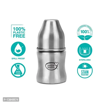 Buddsbuddy Magnum Stainless Steel 2 in 1 Wide Neck Baby Feeding Bottle with Extra Spout Sipper (250ml)-thumb2