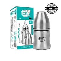 Buddsbuddy Magnum Stainless Steel 2 in 1 Wide Neck Baby Feeding Bottle with Extra Spout Sipper (250ml)-thumb2