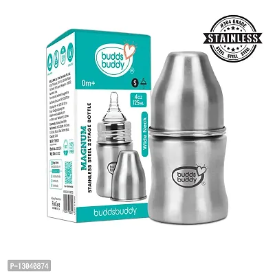 Buddsbuddy Magnum Stainless Steel 2 in 1 Wide Neck Baby Feeding Bottle with Extra Spout Sipper (250ml)-thumb3