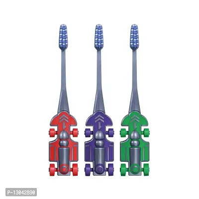 Buddsbuddy Racer Kids Toothbrush, Soft Bristles for 2+ Years (Combo of 3, Multicolor)