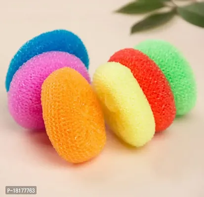 Round Nylon Plastic Scrubber, Bartan Juna, Dish Wash And For Utensils - Assorted Colours ,Large -Pack Of 4