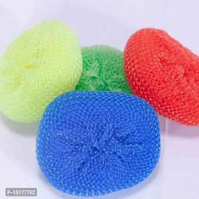 Round Nylon Plastic Scrubber, Bartan Juna, Dish Wash And For Utensils - Assorted Colours ,Large -Pack Of 4-thumb0