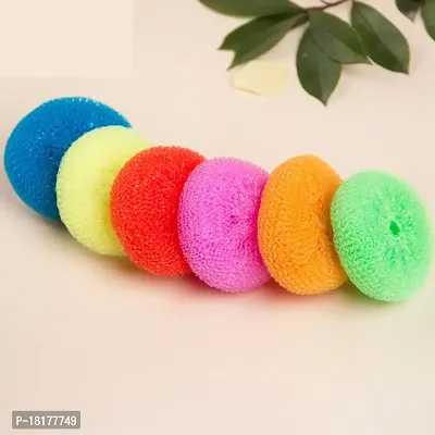 Round Nylon Plastic Scrubber, Bartan Juna, Dish Wash And For Utensils - Assorted Colours ,Large -Pack Of 12-thumb0