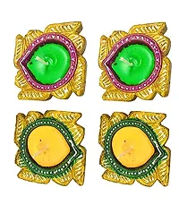 Decorative Swastik Shape Clay Mitti Diya Set For Diwali Decoration -4 Pieces-thumb2