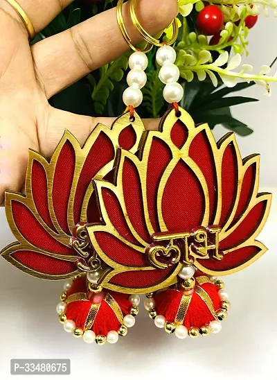 2 Pcs Lotus Shape Subh Laabh Wooden Door Hanging Toran Bandhanwar for Diwali Decoration Home Decor Festive Decoration One Pair Ganesh Design