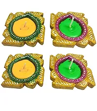 Decorative Swastik Shape Clay Mitti Diya Set For Diwali Decoration -4 Pieces-thumb1