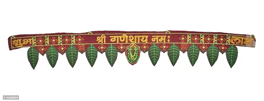 Cloth Fabric Tread Work Ganesh and Ashok Leaves Door Hanging Toran Bandhanwar for Diwali Decoration Festive Decoration 3 Ft