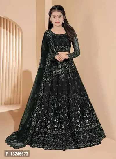 Alluring Black Net Embroidered Lehenga with Choli And Dupatta Set For Women